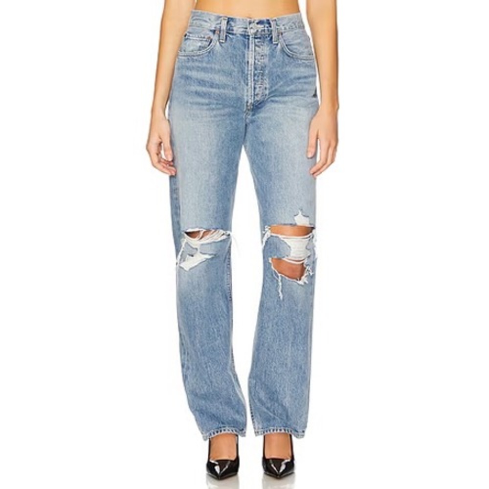 AGOLDE Kelly High Rise Relaxed Straight Distressed Jeans Light Wash Size 23 New